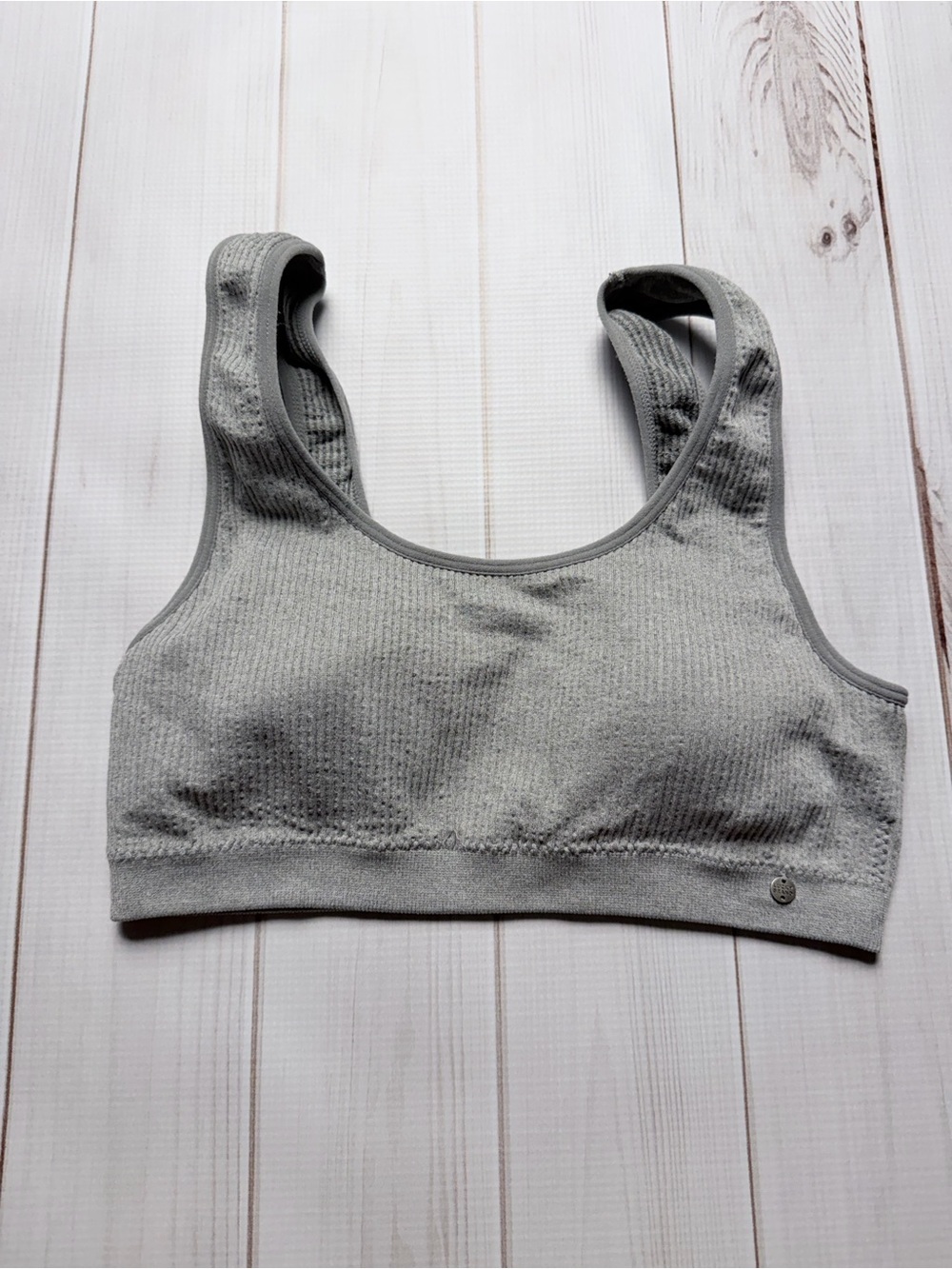 Lucky Brand Light Gray Ribbed Seamless Sports Bra